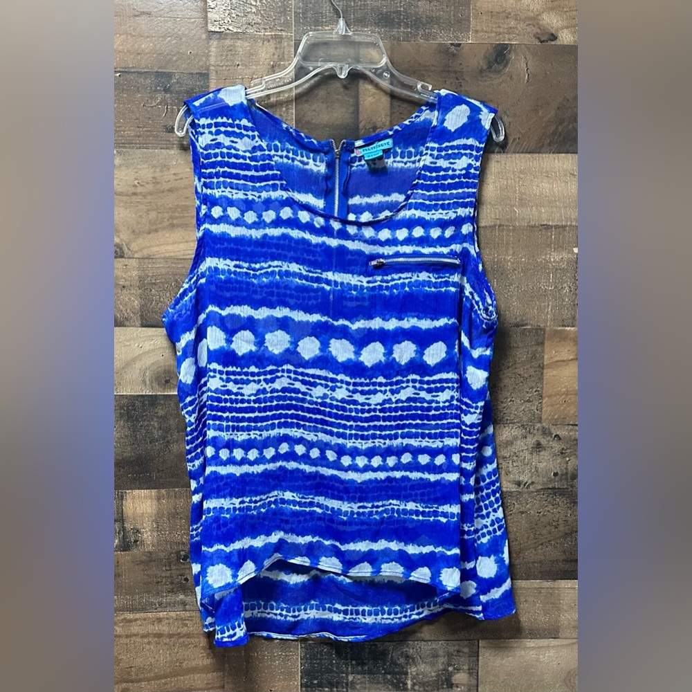 Flutterbye Women’s Blue Multicolor Tie Dye Half Zip Back Tank Top Blouse Size 2X
